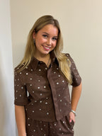 Suede sparkle top - bruin