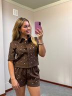 Suede sparkle short - Bruin