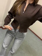 Knitted zip vest - Bruin