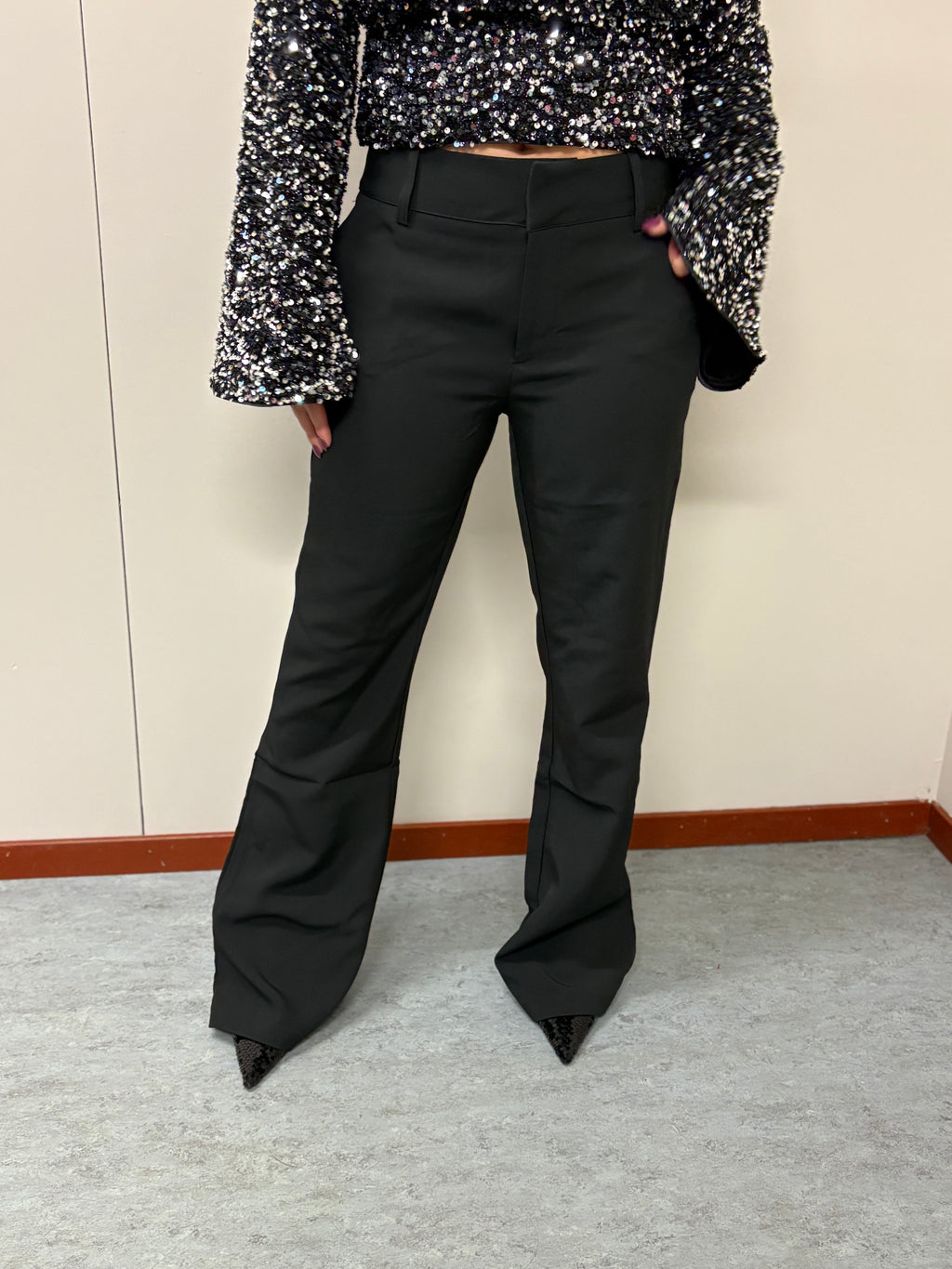 Mid waist Pantalon - Zwart