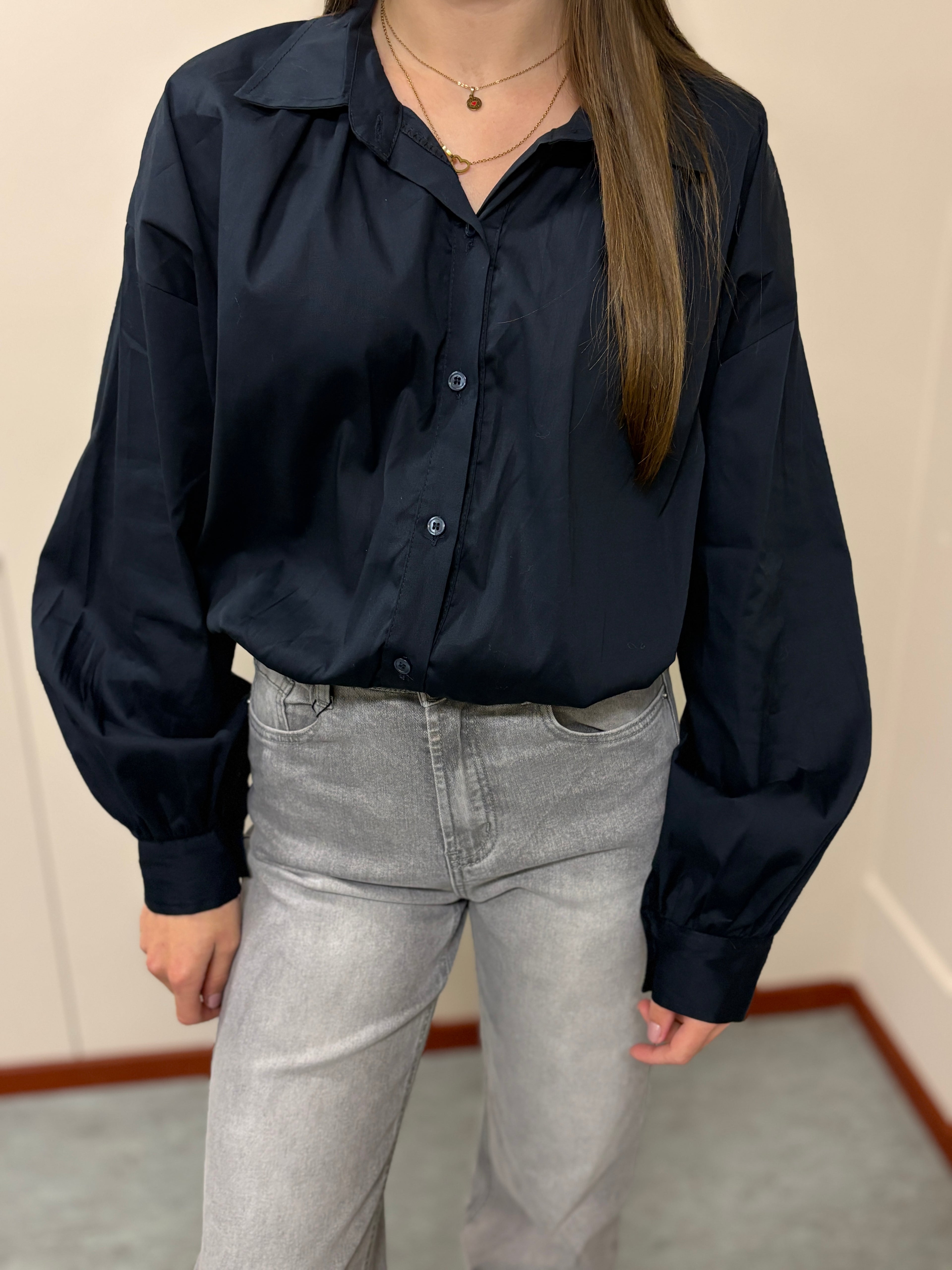 Blouse met pofmouwen - Navy